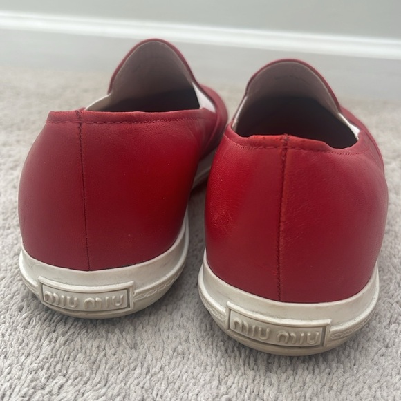 Miu Miu Pointed Metal Cap Toe Skate Red Leather Sneakers Size 10 (40) - Picture 6 of 9